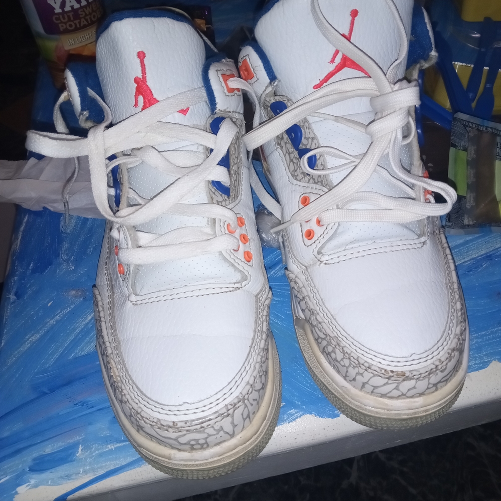 Jordan White and Blue Boat Shoes with Orange Accents